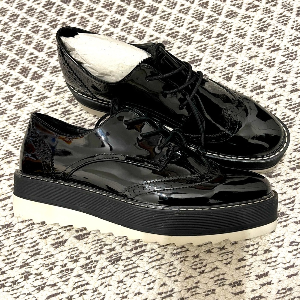 ZARA chunky platform patente leather Oxford derby shoes size 39